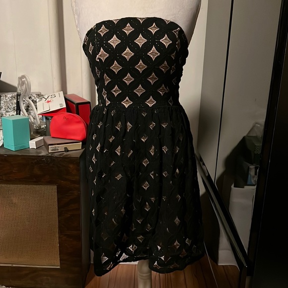 Jump Dresses & Skirts - Black crochet tube dress with tan lining medium diamond pattern